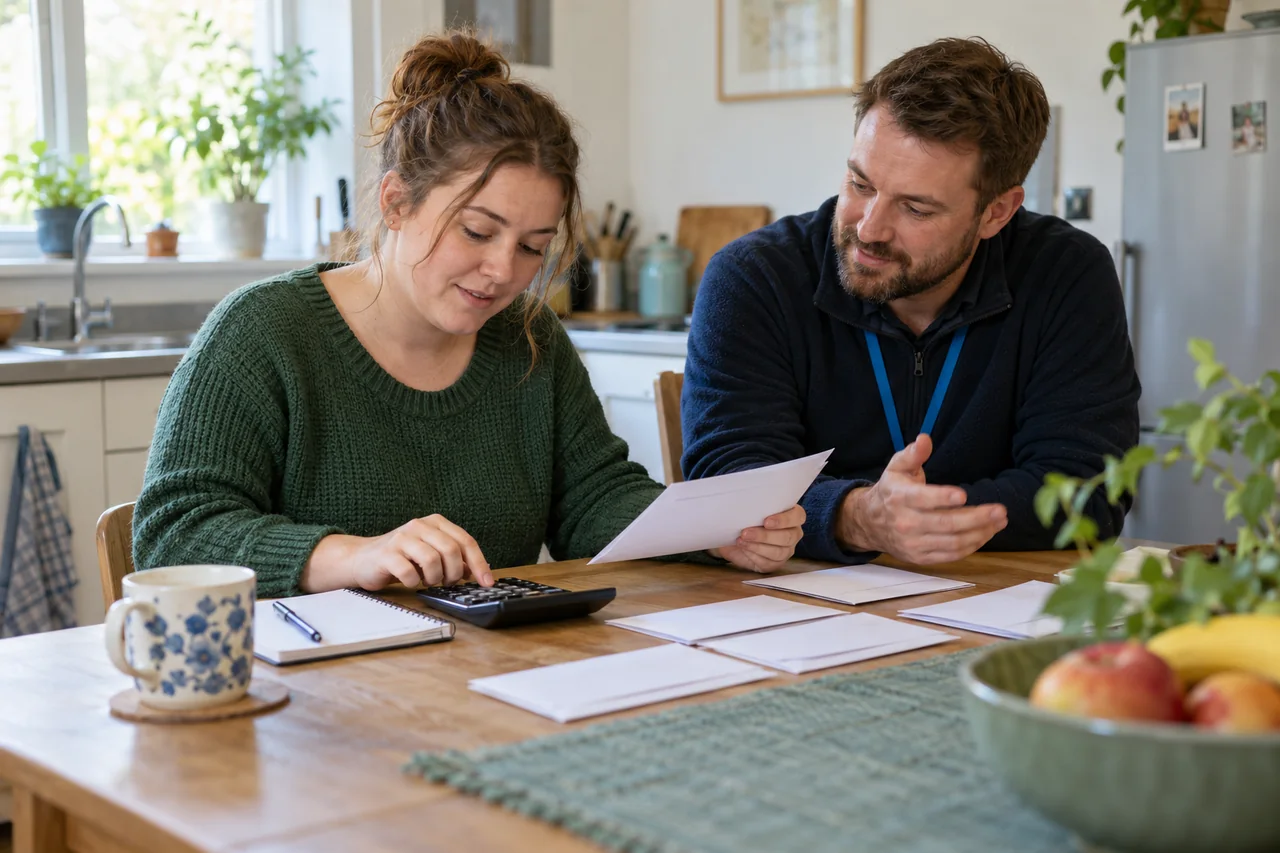 A woman developing household budgeting skills with her support worker