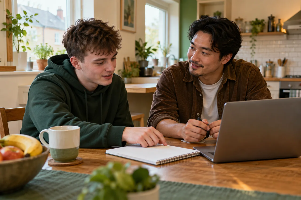 A young adult planning everyday independent living with a support worker
